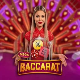 Mega Baccarat online game logo by Pragmatic Play on dragoniacasinoo.eu